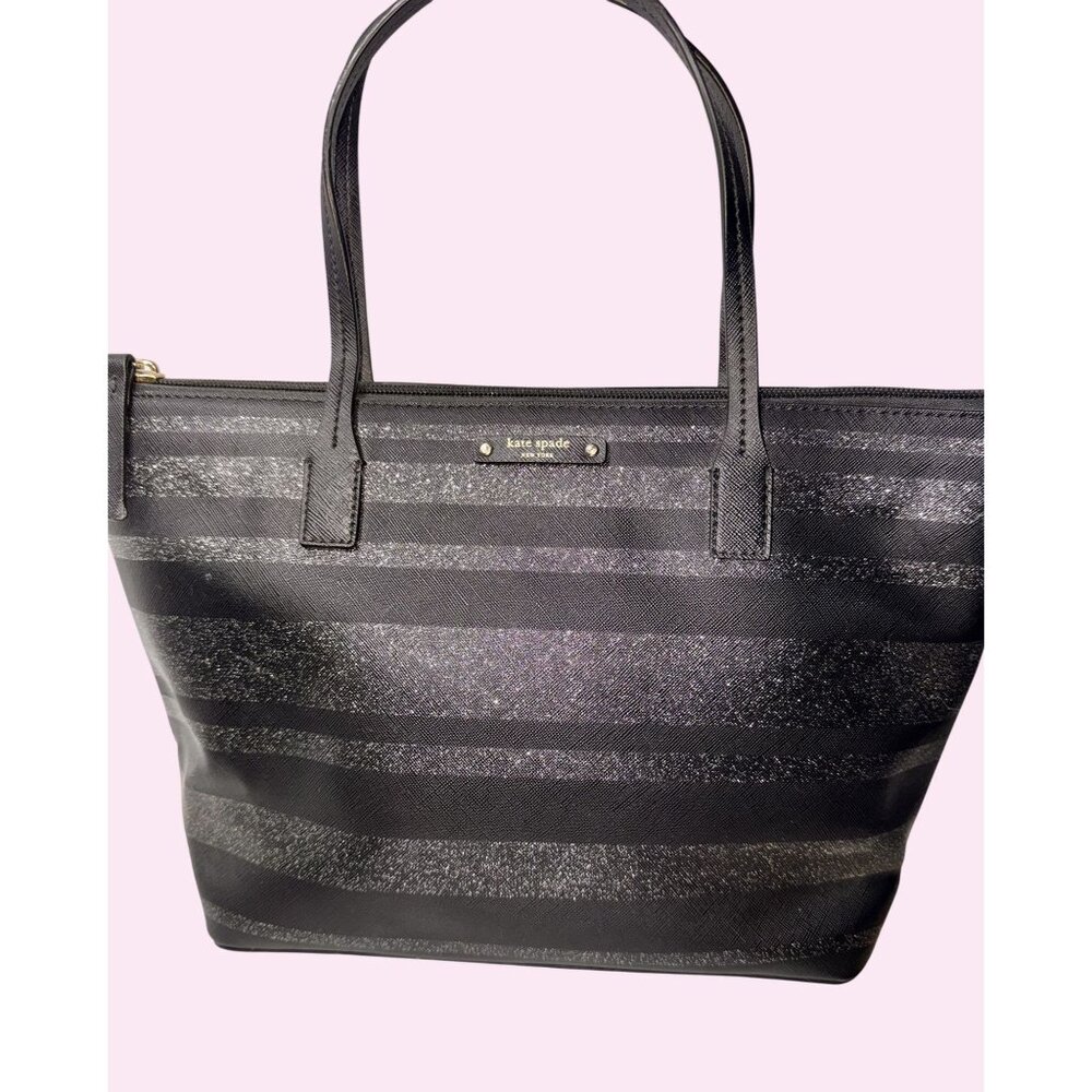 Kate Spade Black Glitter Stripe Tote Bag
